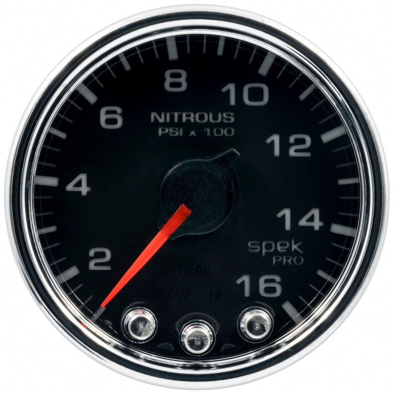 Autometer Spek-Pro Messgerät Nitrous Press 2 1/16 Zoll 1600 psi Schrittmotor mit Peak & Warn Blk/Chrm