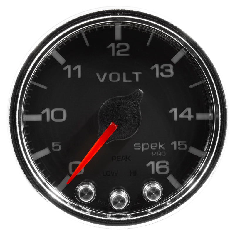 Autometer Spek-Pro Messgerät Voltmeter 2 1/16 Zoll 16 V Schrittmotor mit Peak & Warn Blk/Chrm