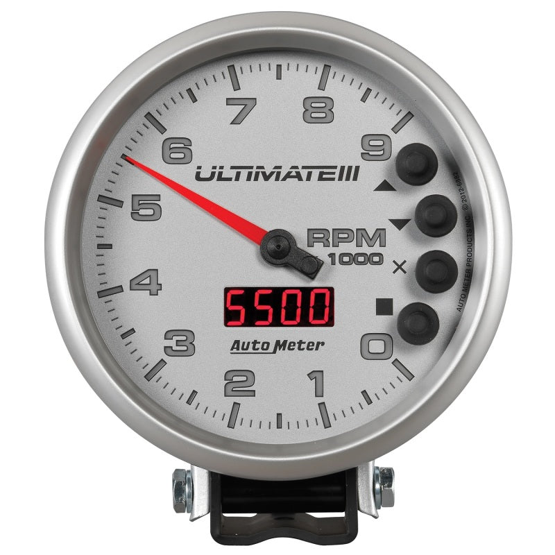 Autometer Ultimate III Wiedergabe-Drehzahlmesser, 5 Zoll, 9000 U/min, Silber