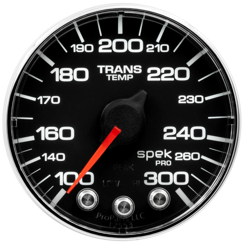 Autometer Spek-Pro Messgerät Trans Temp 2 1/16in 300f Schrittmotor mit Peak & Warn Blk/Chrm
