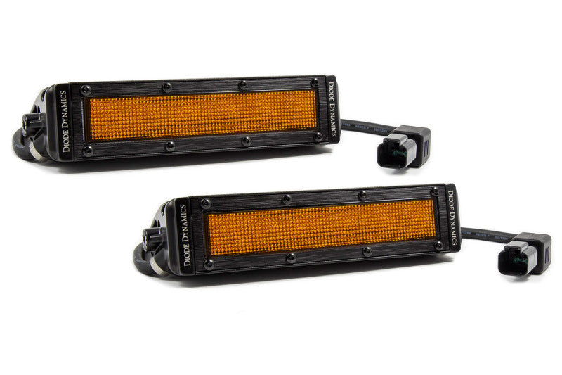 Diode Dynamics 6 In LED Light Bar - Amber Flood Stealth (Pair)