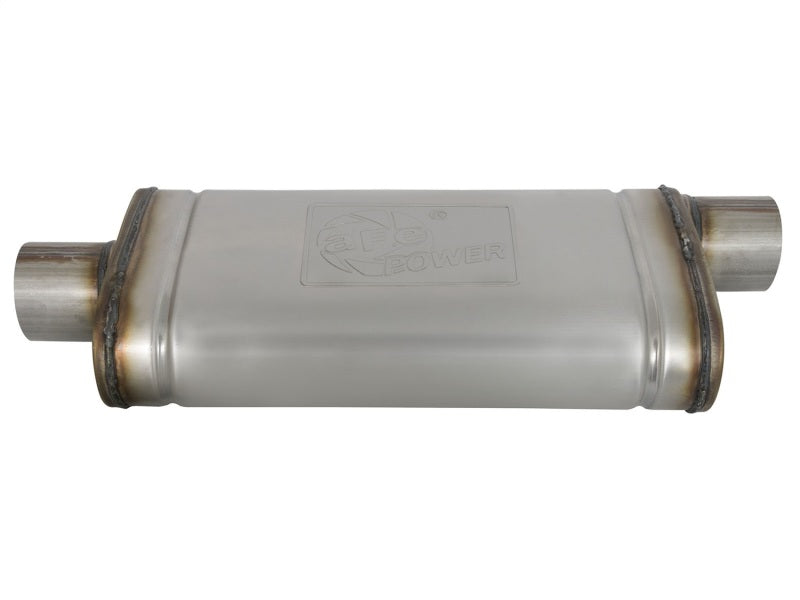 aFe MACHForce XP SS Muffler 3in Center Inlet / 3in Offset Outlet 18in L x 9in W x4in H Body