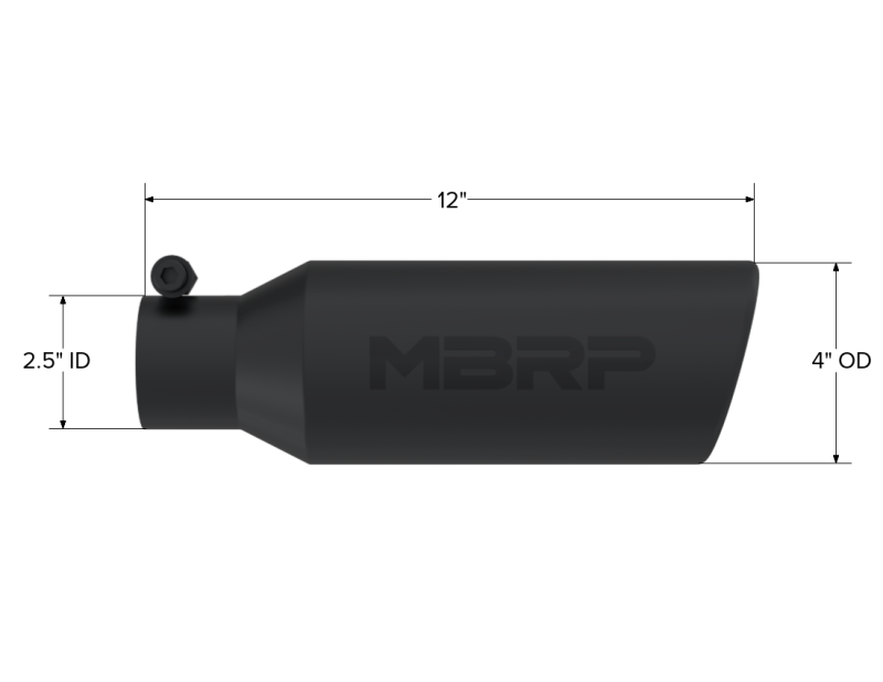 
                      
                        MBRP Universal Tip 4in O.D. Angled Rolled End 2.5in inlet 12in length Black
                      
                    