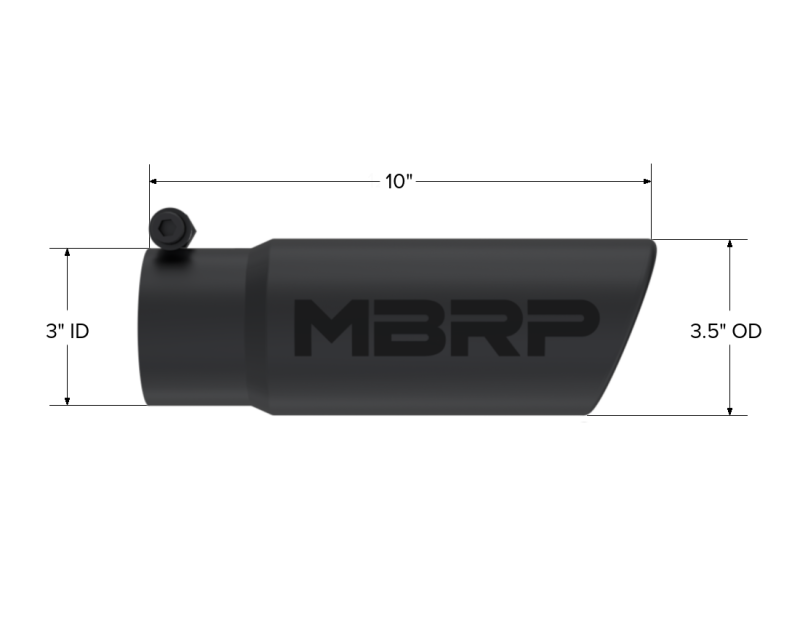 
                      
                        MBRP Universal Tip 3-1/2in O.D. Angled Rolled End - 3in ID Inlet 10in Length - Black
                      
                    