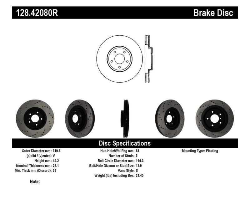 
                      
                        StopTech 08-09 Infiniti EX35 / 05-08 G35 / 09 G37 / 06-09 M35/M45 Drilled Right Front Rotor
                      
                    