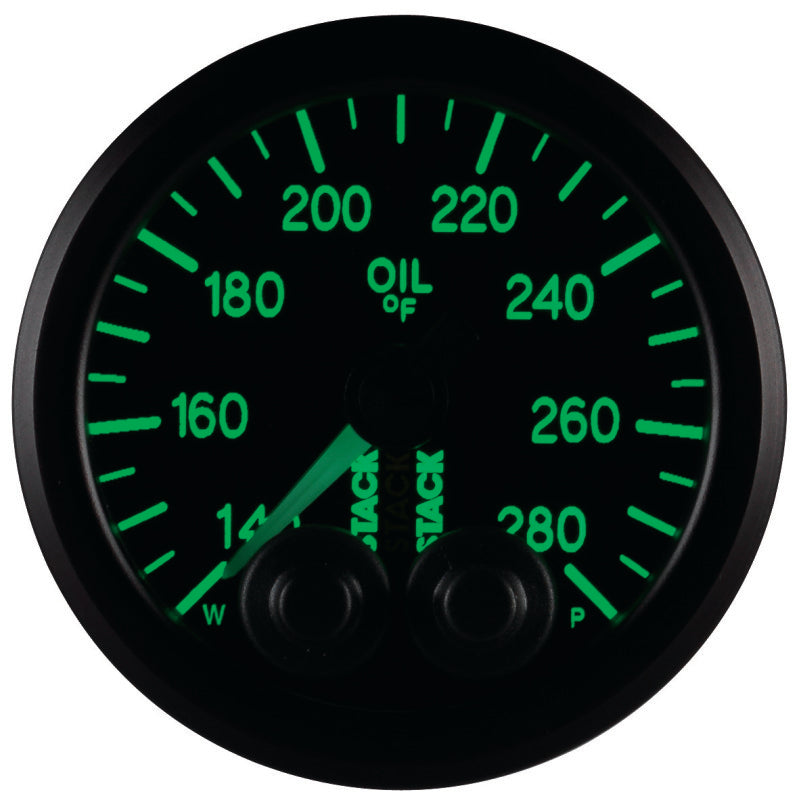 Autometer Stack Instruments 52mm 140-280 Deg F 1/8in NPTF Male Pro Control Oil Temp Gauge - Black