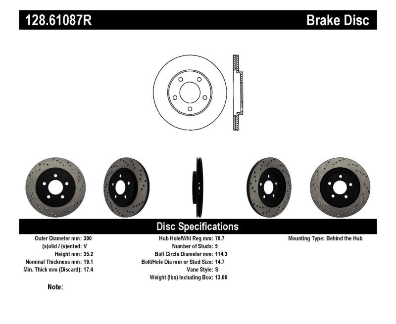 
                      
                        StopTech 05-10 Ford Mustang V6/4.0L / GT V8/4.6L Cross Drilled Right Rear Rotor
                      
                    