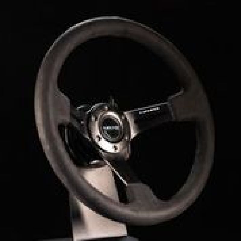 NRG Reinforced Steering Wheel (350mm / 3in. Deep) Black Leather w/ Alcantara Stitching