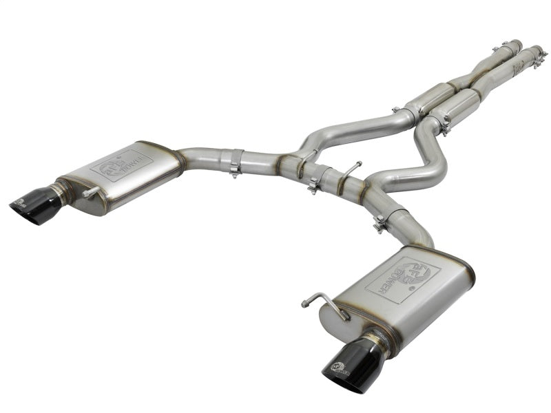 Układ wydechowy aFe MACHForce XP 3 cale 304 SS Głośny dźwięk Cat-Back z czarnymi końcówkami do Ford Mustang V6-3.7L/V8-5.0L (2015-2017)