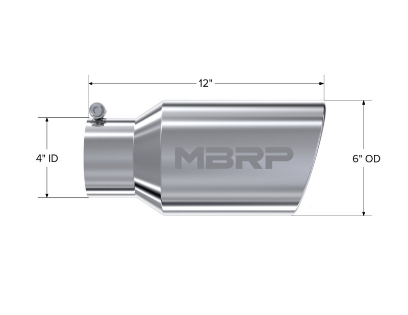 
                      
                        MBRP Universal Tip 6 O.D. Angled Rolled End 4 inlet 12 length
                      
                    