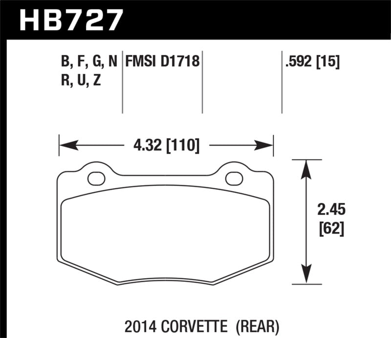 Hawk 14-15 Chevrolet Corvette Stingray Z51 (w/ J55 Brake Package) HP+ Street Rear Brake Pads