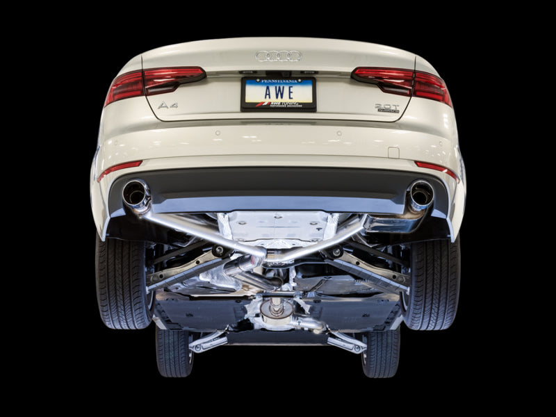 AWE Tuning Audi B9 A4 SwitchPath Exhaust Dual Outlet - Chrome Silver Tips (Includes DP and Remote)