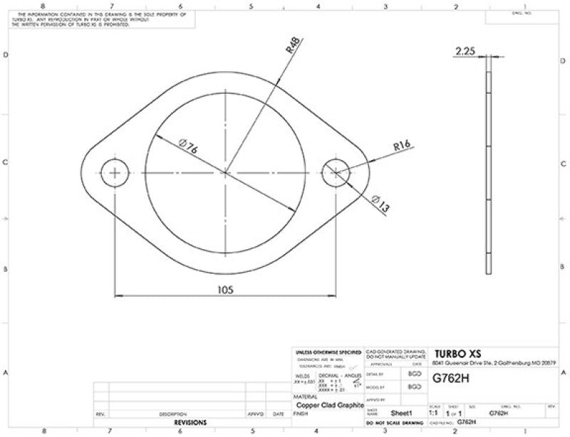 Turbo XS 2-Bolt High Temperature Exhaust Gasket 76mm/3in ID (Single)