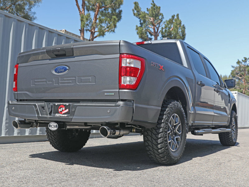 aFe Vulcan 3-calowy układ wydechowy cat-back ze stali nierdzewnej 304, do Forda F-150 V6 2.7L/3.5L (tt)/V8 5.0L z 2021 roku, z polerowanymi końcówkami rur