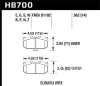 Hawk Performance HB700B.562 brake pad shape and dimensions — HB700 technical drawing