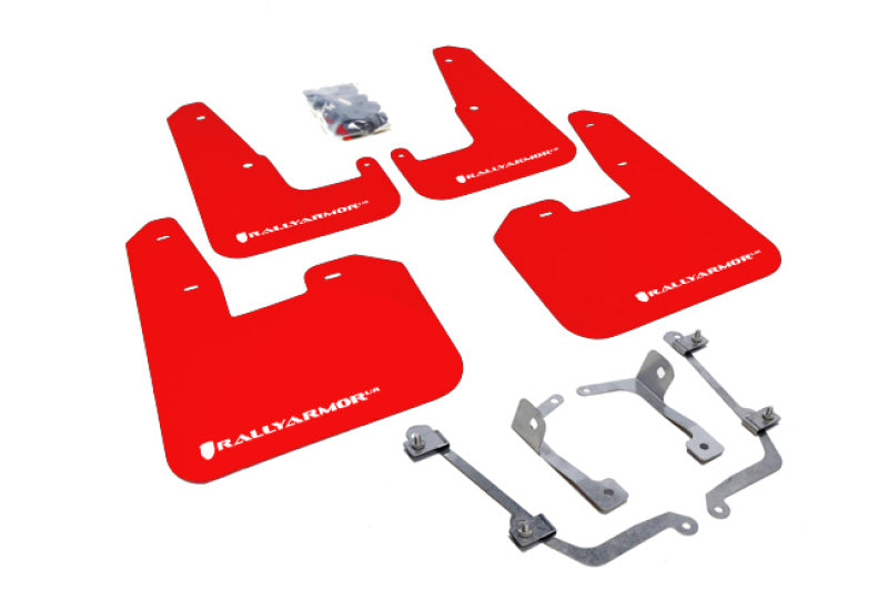 Rally Armor 08-11 Subaru STI (nur Hatch) / 11-14 WRX (nur Hatch) Roter UR-Schmutzfänger mit weißem Logo