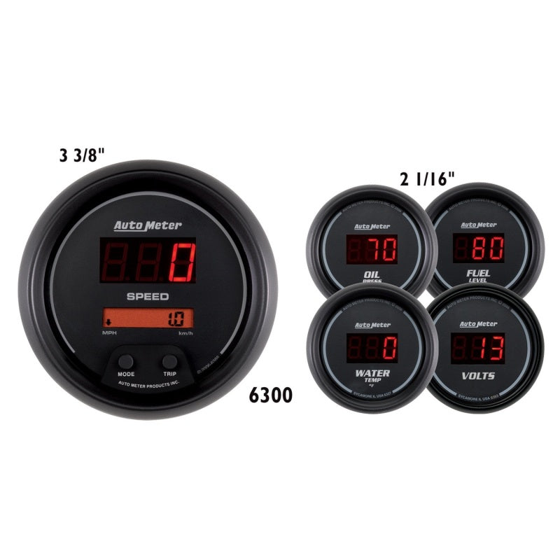 AutoMeter Gauge Kit 5 Pc. 3-3/8in. & 2-1/16in. Elec Speedo Digital Black Dial W/ Red Led