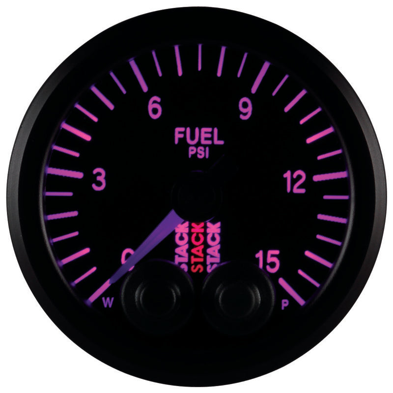 
                      
                        Autometer Stack 52mm 0-15 PSI 1/8in NPTF Male Pro-Control Fuel Pressure Gauge - Black
                      
                    