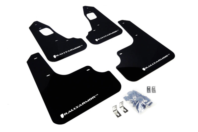Rally Armor 08-17 Mitsubishi EVO X Schwarzer UR-Schmutzfänger mit weißem Logo