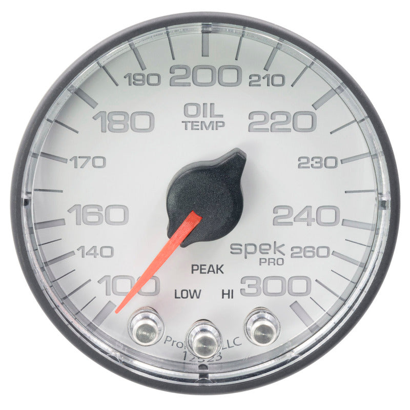 Autometer Spek-Pro Gauge Oil Temp 2 1/16in 300f Stepper Motor W/Peak & Warn Wht/Blk