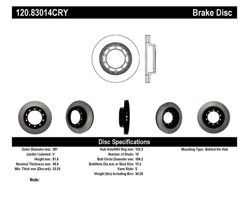 Stoptech 07-09 / 11-18 Ford F-53 Premium Front CryoStop Brake Rotor