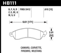 Hawk Performance HB111N.610 brake pad shape and dimensions — HB111 technical drawing
