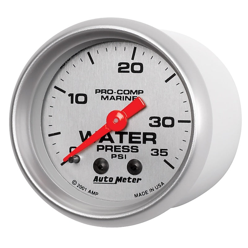 
                      
                        Autometer Marine Silver 2-1/16in 35 PSI Mechanical Water Pressure Gauge
                      
                    