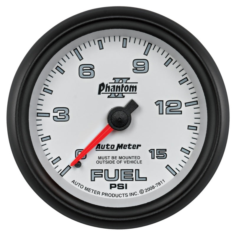 Autometer Phantom II 2-5/8in 0-15PSI Mechanical Fuel Pressure Gauge