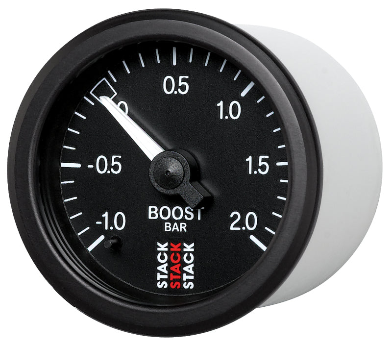 
                      
                        Autometer Stack 52mm -1 to +2 Bar T-Fitting 0.187in Barb (M) Mechanical Boost Pressure Gauge - Black
                      
                    