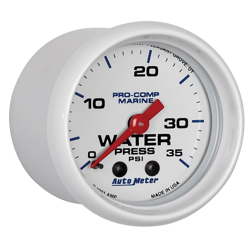 
                      
                        Autometer Marine White 2-1/16in 35 PSI Mechanical Water Pressure Gauge
                      
                    