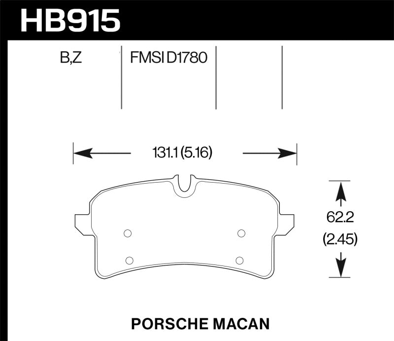 Hawk 16-18 Porsche Macan Performance Ceramic Street Rear Brake Pads