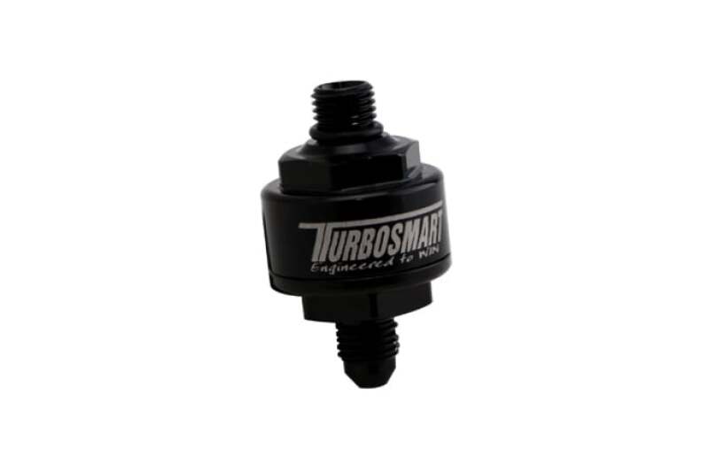 Turbosmart Billet Turbo Oil Feed Filter w/ 44 Micron Pleated Disc AN-4 Male to AN-4 ORB- Black