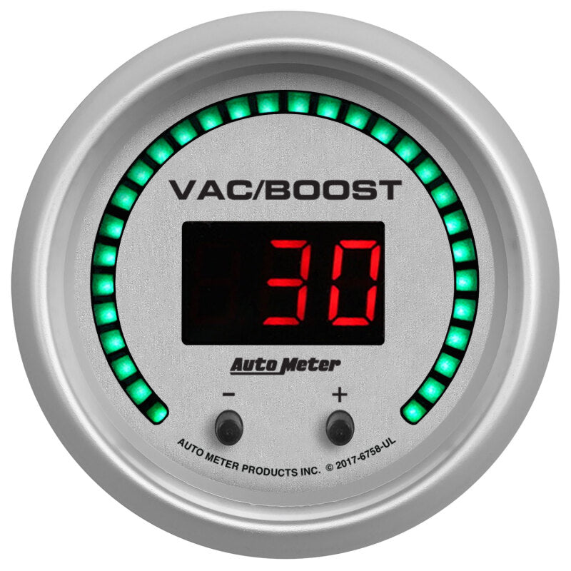 Autometer 52.4mm Silver Switchable 0-1600 PSI/0-110 BAR Vacuum/Boost Ultra-Lite Elite Digital Gauge