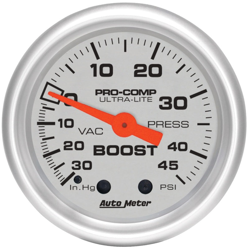 Autometer Ultra-Lite 52mm 30 IN HG/45 PSI Mechanical Boost/Vacuum Gauge