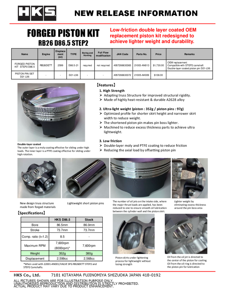 
                      
                        HKS Step2 Forged Piston Kit For RB26 - 86.5mm Bore
                      
                    