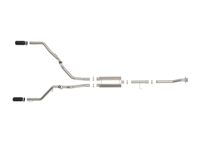 aFe Vulcan 3in 304 SS Cat-Back Exhaust 2021 Ford F-150 V6 2.7L/3.5L (tt)/V8 5.0L z czarnymi końcówkami