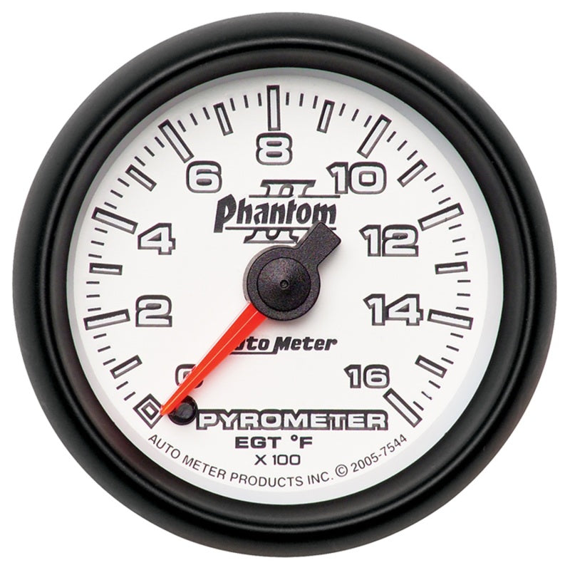 Autometer Phantom II 52.4mm Full Sweep Electronic 0-1600 Def F EGT/Pyrometer Gauge