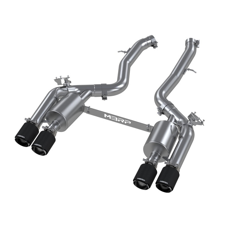 MBRP 18-22 BMW M2 Competition 3.0L T304 SS 3in Resonator-Back Exhaust Quad Rear w/ Carbon Fiber Tips