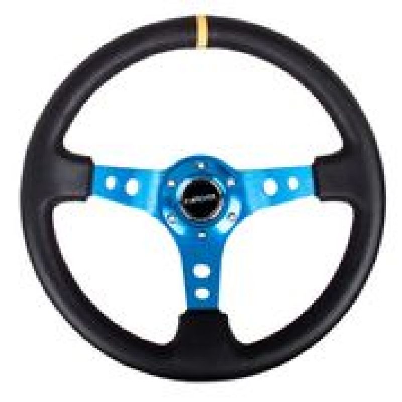 
                      
                        NRG Reinforced Steering Wheel (350mm / 3in. Deep) Blk Leather w/Blue Circle Cutout Spokes
                      
                    