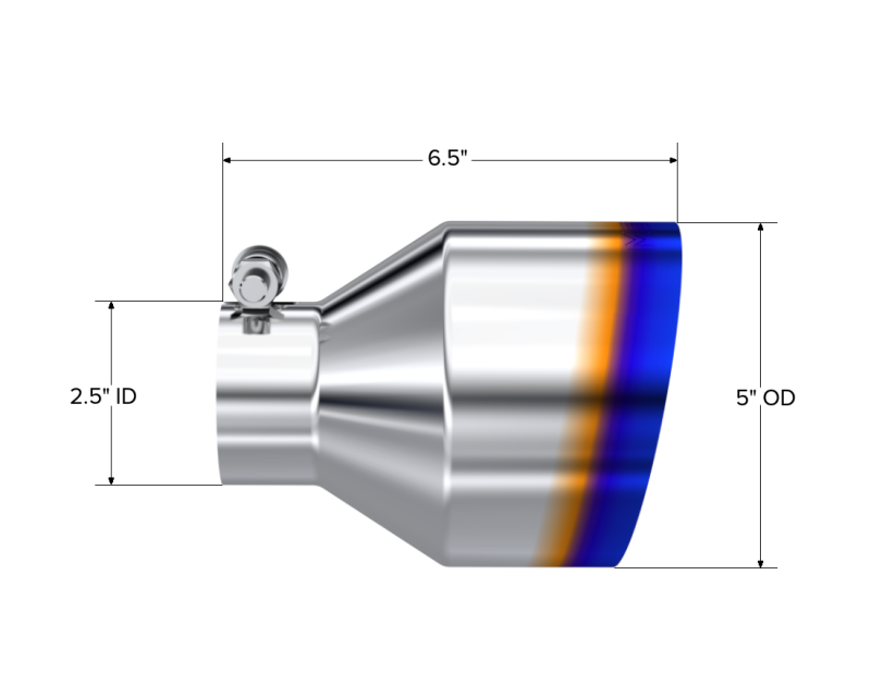 
                      
                        MBRP Univ. T304 Stainless Steel Burnt End Tip 2.5in ID / 5in OD / 6.5in Length Angle Cut Single Wall
                      
                    