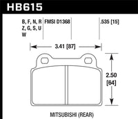 Hawk Performance HB615B.535 brake pad shape and dimensions — HB615 technical drawing