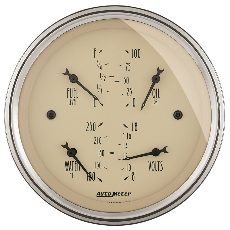 AutoMeter Gauge Quad 3-3/8in. 0 Ohm(e) to 90 Ohm(f)Elec Antique Beige