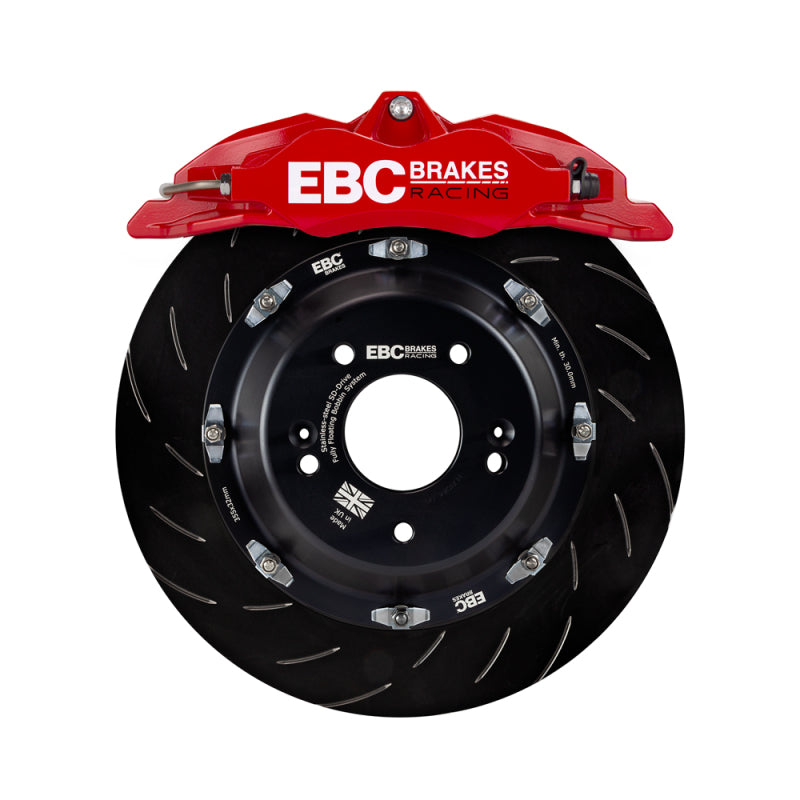 EBC Racing 13–19 Volkswagen Golf GTI, rot, 6-Kolben-Apollo-Bremssättel, 355 mm Rotoren, vorne, großes Bremskit