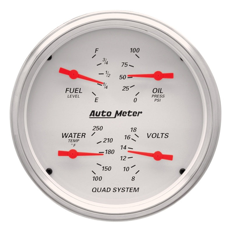 AutoMeter Gauge Quad 5in. 240 Ohm(e) to 33 Ohm(f) Elec Arctic White