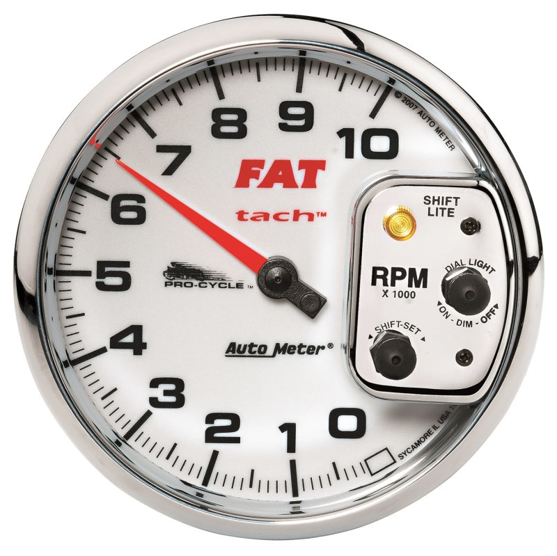 Autometer Pro-Cycle Gauge Tach 5in 10K Rpm Shift- Lite 2&4 Cylinder White Fat Tach