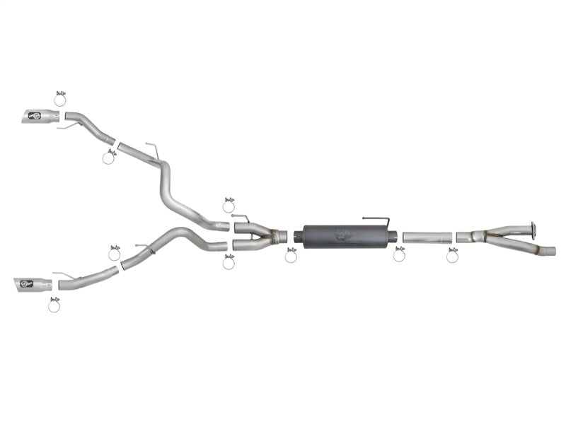 aFe MACHForce-XP 3in do 3-1/2in 304 SS Cat-Back Układ Wydechowy z Polerowanymi Końcówkami 17-18 Ford F-150 Raptor 3.5L