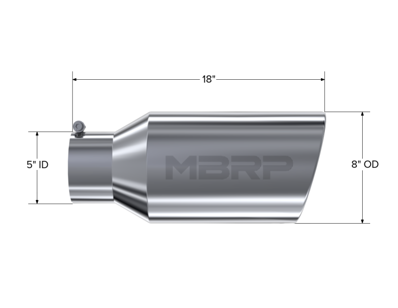 
                      
                        MBRP Universal Tip 8in OD Rolled End 5in Inlet 18in Length T304
                      
                    