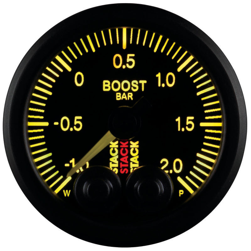 
                      
                        Autometer Stack 52mm -1 to +2 Bar (Incl T-Fitting) Pro-Control Boost Pressure Gauge - Black
                      
                    