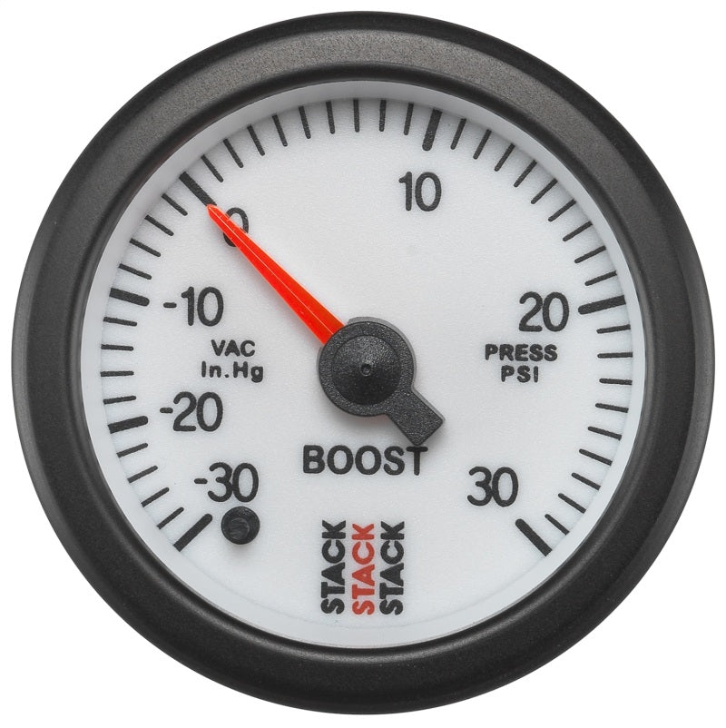 Autometer Stack 52mm -30INHG to +30 PSI (Incl T-Fitting) Pro Stepper Motor Boost Press Gauge - White