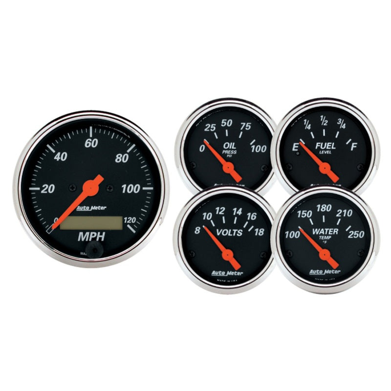 Autometer Designer 3-3/8in & 2-1/16in Kit Box-Elec Speedo & Elec Oil Press H2O Temp Volt Fuel Level